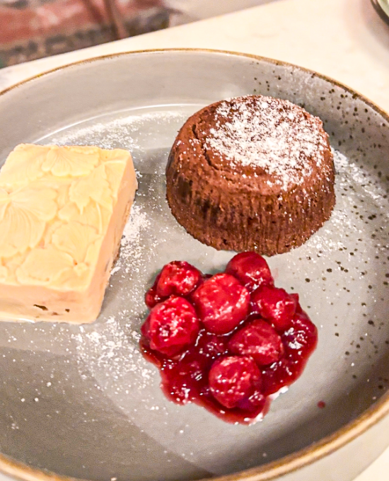 molten cake dessert with gulab jamun ice cream