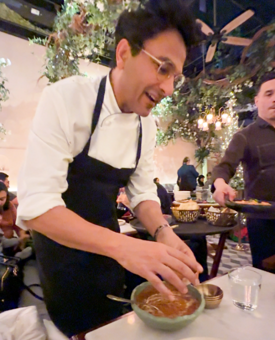 Chef Vikas Khanna serving the dal in bungalow in nyc